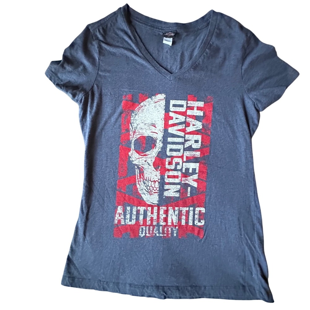 Harley Davidson Skull Authentic Quality V Neck T Shirt Black‎ Hills Rapid City